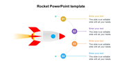 Rocket infographic with four colored steps on a curved path, each numbered with arrows pointing to text boxes.
