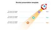 Rocket presentation slide with sections for text and icons in purple, green, and orange on a white backdrop.