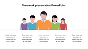 Team graphic with central figure in orange flanked by two males and two females, each with captions.