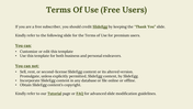 Beige slide with green bold title, two sections listing permitted and restricted actions for free users in bullet points.