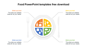 Food PowerPoint template featuring a plate divided into four food categories with text sections around it.