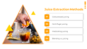 Hand squeezing citrus peel over drink in triangle frame and four numbered orange sections detailing juicing techniques.
