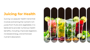 White layout with orange title and text on left and right features vertical cutouts showing colorful juice glasses with lime.