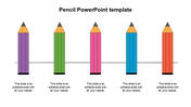 Template with five vertical colored pencils in purple, green, pink, blue, and red, aligned along a horizontal line.
