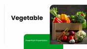 Vegetable Presentation slides with fresh veggies, green theme, charts, cultural food images, text holders.