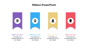 Ribbon infographic with circular icons on top of colored banners representing awards or badges, with text placeholders.