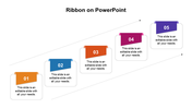 A ribbon themed PowerPoint slide with colorful numbered labels for content on a white backdrop.