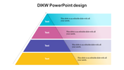 DIKW PowerPoint slide design featuring a multi colored pyramid with text sections on a white backdrop.