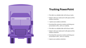 Illustration of a large purple truck facing forward on the left side, with placeholder text areas.
