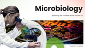 Microbiology slides with microscope visuals, green theme, icons, and clear layouts to explain microbes and concepts clearly.