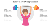 Dumbbell-themed slide featuring a person holding a barbell with multicolored weights and caption areas.