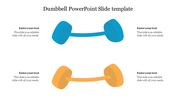 Dumbbell PowerPoint slide featuring blue and orange dumbbells with text areas.