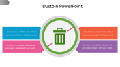 Slide featuring a dustbin icon in the center with four sections in blue, pink, red, and purple on each side with text.