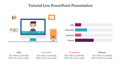 Tutorial live presentation slide with a computer screen, video content, and options for viewer engagement with text area.
