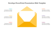 Central open yellow envelope graphic with six caption areas on both sides, each in different colors for labeling.