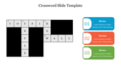 Slide featuring a crossword puzzle with a black and white grid and three colorful numbered clue boxes on the right.