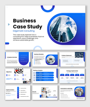 Business case study template for analyzing problems, strategy, implementation, results, and key business insights for growth 