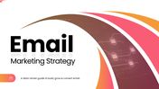 Email Marketing Strategy slide with orange gradient curves, email icons, charts, and structured text blocks.