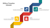 Ribbon template featuring a winding path in yellow, red, blue, and green, with square icons representing business concepts.