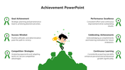PowerPoint template featuring key themes from Goal Achievement to Continuous Learning with trophies and text descriptions.