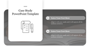 Case study layout with white rectangular card on gray background, featuring two text boxes with icons.