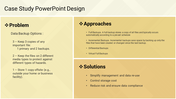 Three-panel case study slide detailing backup options, incremental approaches, and cost-effective solutions.