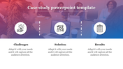 Case study layout with three icons and captions, with a blurred office meeting scene in the background.