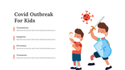 Covid 19 outbreak for kids slide features information for children with illustrations.