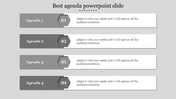 Basic agenda template with four numbered items, each with a caption area placed in a grey backdrop.