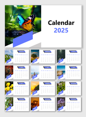 Printable 2025 calendar PowerPoint slides with monthly nature themed images and date grids for each month.