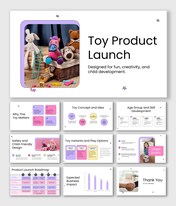 Toy Product Launch Presentation With Plush Toys, Pastel Colors, Rounded Shapes, And Child-Friendly Layout.