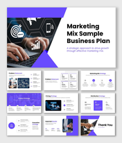 Sample Marketing Mix Business Plan slides with strategy slides, charts, icons, and clean modern layouts.