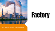 Factory template with orange theme, plant visuals, workflow steps, layout diagrams, icons, and clean layouts for insights.