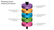 Marketing funnel PowerPoint template with five colorful levels, each labeled from 1 to 5 and surrounded by arrows.