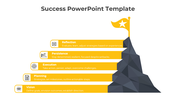 Mountain themed success template featuring five yellow steps symbolizing stages from vision to reflection, ending at a flag.
