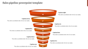 Sales pipeline slide featuring an orange funnel divided into eight stages, each labeled with captions areas.