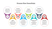 Colorful process flow infographic with eight interconnected loops and icons illustrating each stage of a workflow.