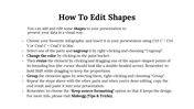 Step by step guide on editing shapes in PowerPoint, including how to ungroup, resize, and change colors on a white theme.