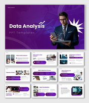 The data analysis PPT presentation showing analyst, data graphs, dashboards, and insight-driven decisions.