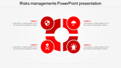 Risk management template featuring shield, umbrella, skull, and alarm icons in a circular layout.