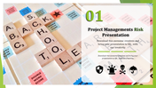 Project management risk template featuring Scrabble tiles and icons related to security and risks with an emphasis on safety.