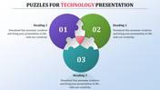 Technology-themed puzzle diagram in three colors, showcasing numbered sections and caption areas.