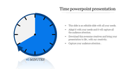 Time management concept showing a clock with a blue-highlighted 40-minute segment and an arrow pointing to the duration.