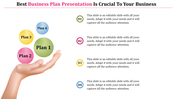 Hand juggling colorful spheres representing different business plans in a professional presentation template.