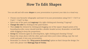 Slide on editing shapes, with steps on changing color, resizing, and grouping elements, on a light orange background.