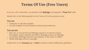 Simple terms of use slide with light orange background, outlining what free users can and cannot do, including a link.