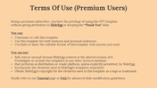 Peach colored slide with instructions for premium users, outlining what they can and cannot do, followed by a tutorial link.