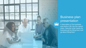 Team collaboration image with a blue overlay, featuring a business title and descriptive text.