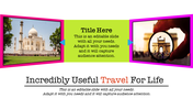 Slide with colorful borders featuring images of the Taj Mahal and Gateway of India, with a central caption areas.