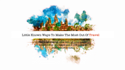 Watercolor cityscape with vibrant blue, green, and brown hues, reflected below and centered with white text banner.
